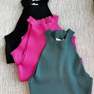 (3) Ribbed Sleeveless Bodysuits - Black, Pink, and Green L/XL